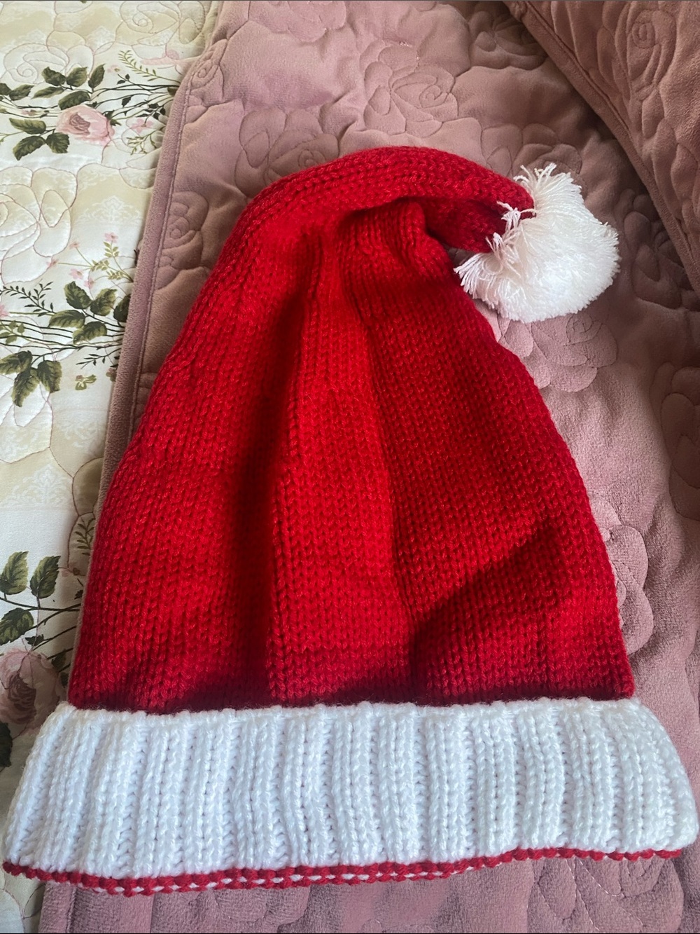 Source Unknown New Red Knit Pom Pom santa hat with White trim.